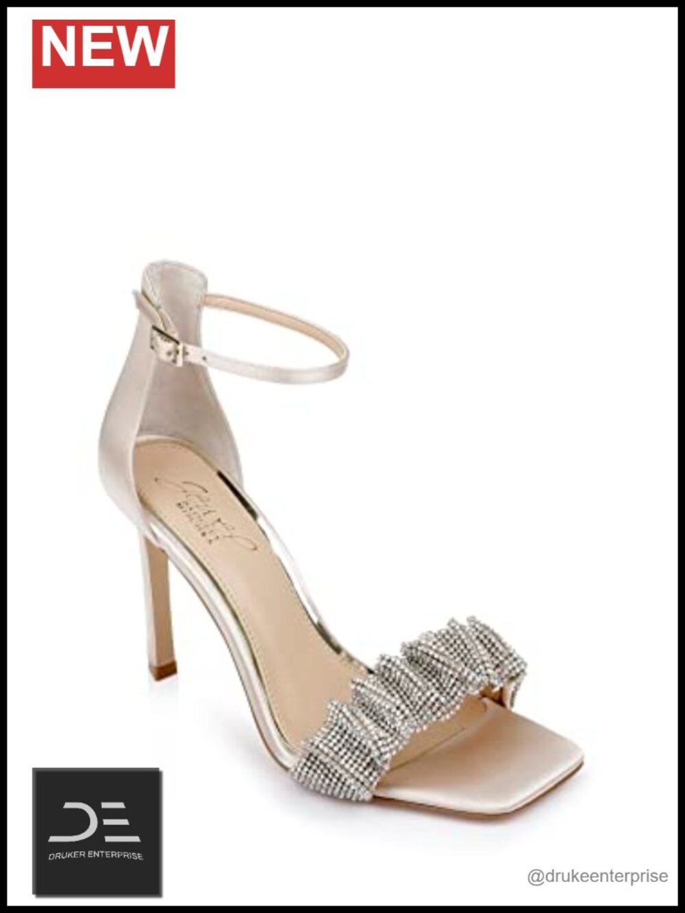 Bejeweled Strap Stiletto Heel Open Toe Ankle Strap Satin Heels